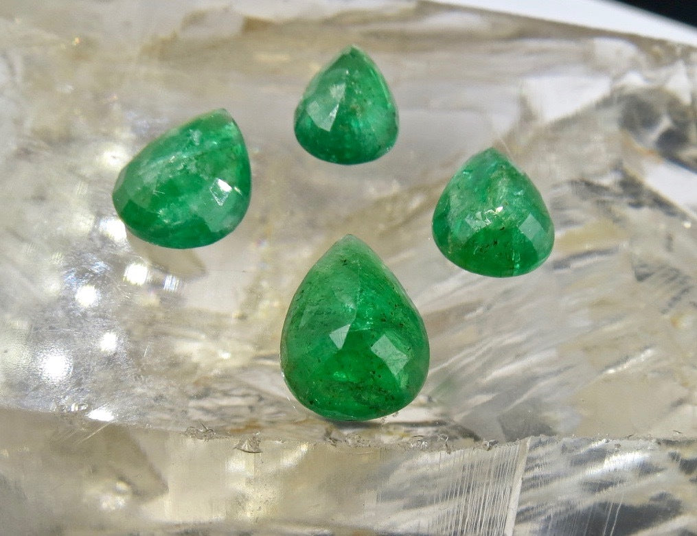 Certified Zambia Natural Emerald Pear Cut 4 Pc 17 Ct Loose Gemstone Ring Pendant