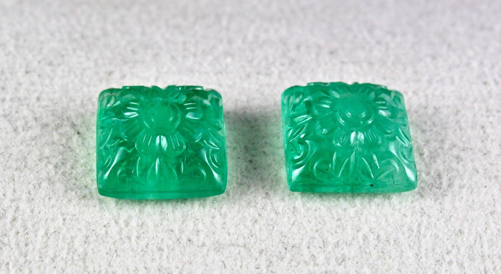 Natural Emerald Mughal Engraved 15mm Square 28.70 Ct Certified Gemstone Earring