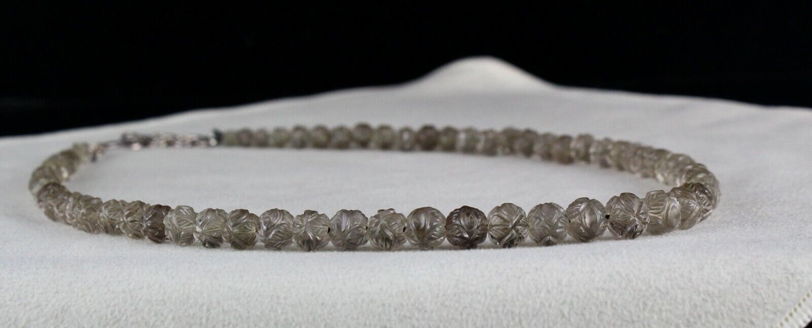 NATURAL SMOKY QUARTZ BEADS CARVED 1 LINE 178 CARATS GEMSTONE ANTIQUE NECKLACE