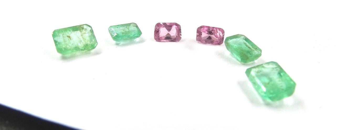 Natural Colombian Emerald Pink Spinel 6 Pcs 5.94ct Octagon Precious Gemstone Set