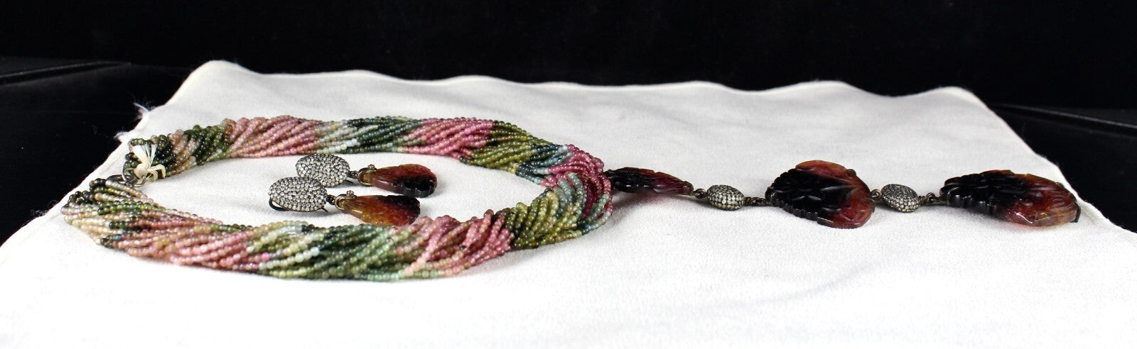 Certified Natural Watermelon Multi Tourmaline 10ct Sterling Silver Necklace