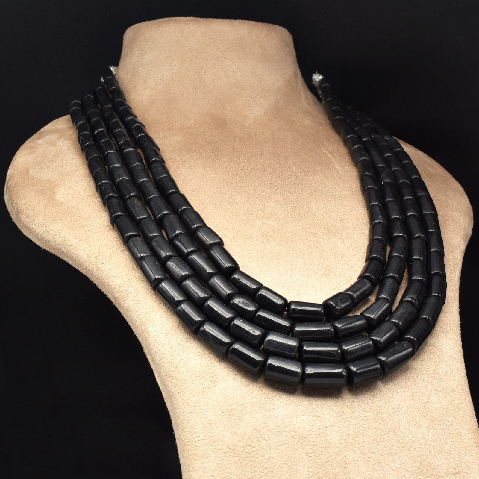 Natural Black Jade 1105 Ct Beads Fashion Necklace Big 16mm Tube Gemstone