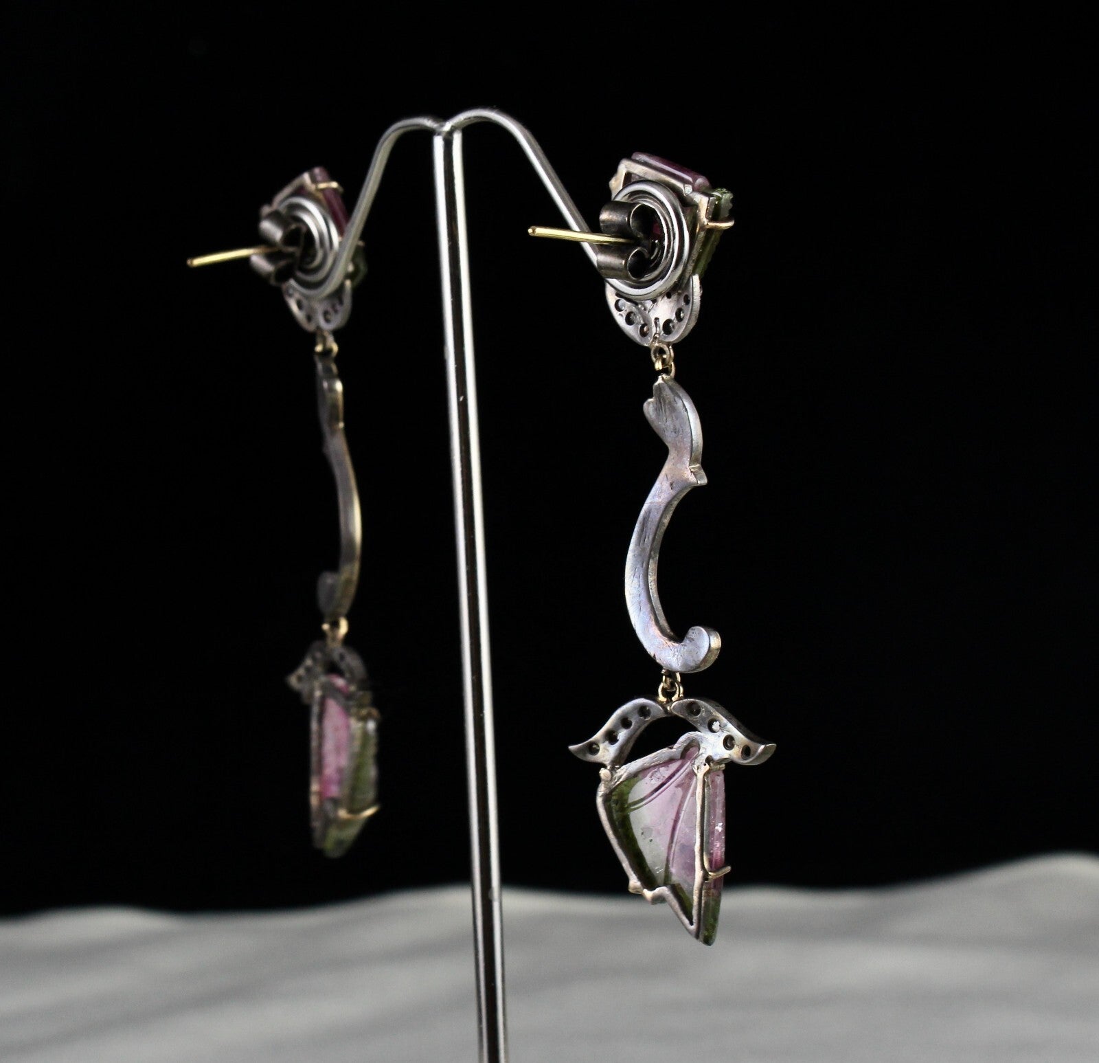 Certified Natural Multi Tourmaline 67.75ct Diamond Sterling Silver Earrings