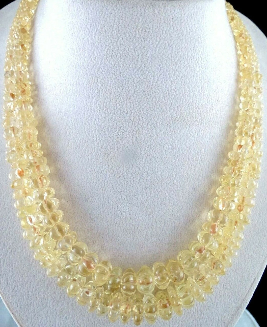 Yellow Citrine Carved Melon Beads 540ct Natural Gemstone Necklace