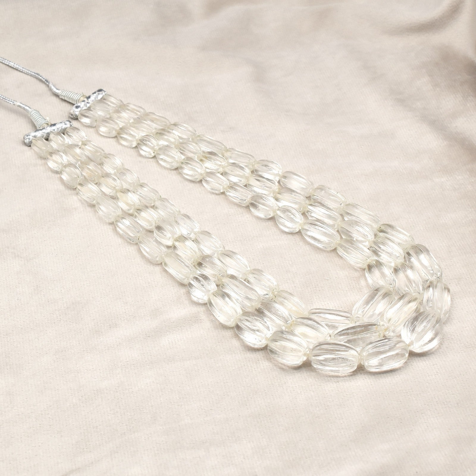 Certified Natural Rock Crystal Quartz 1158 Ct Carved Melon Beads Necklace 3l