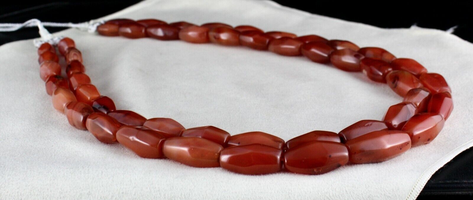 RED NATURAL CARNELIAN BEADS BARREL 2 LINE 1247 CARATS GEMSTONE FASHION NECKLACE