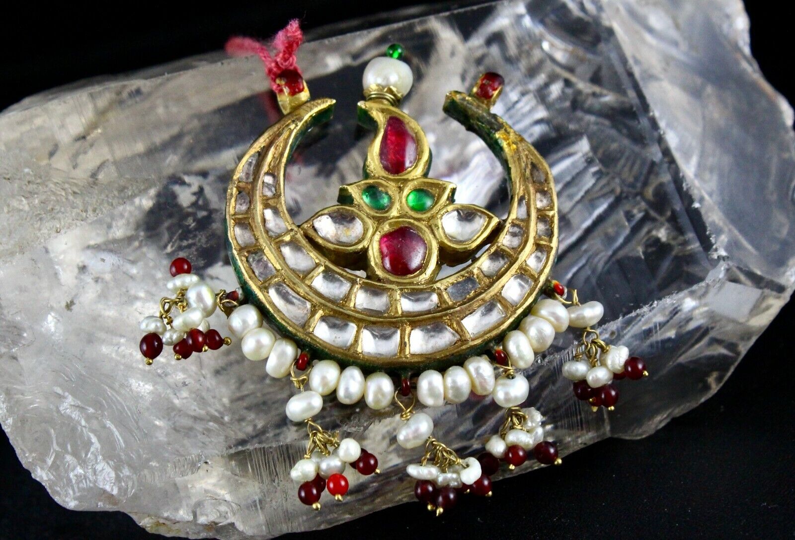 Estate Real Antique Jadau Yellow Sapphire Pearl Color Gemstone 22K Gold Pendant