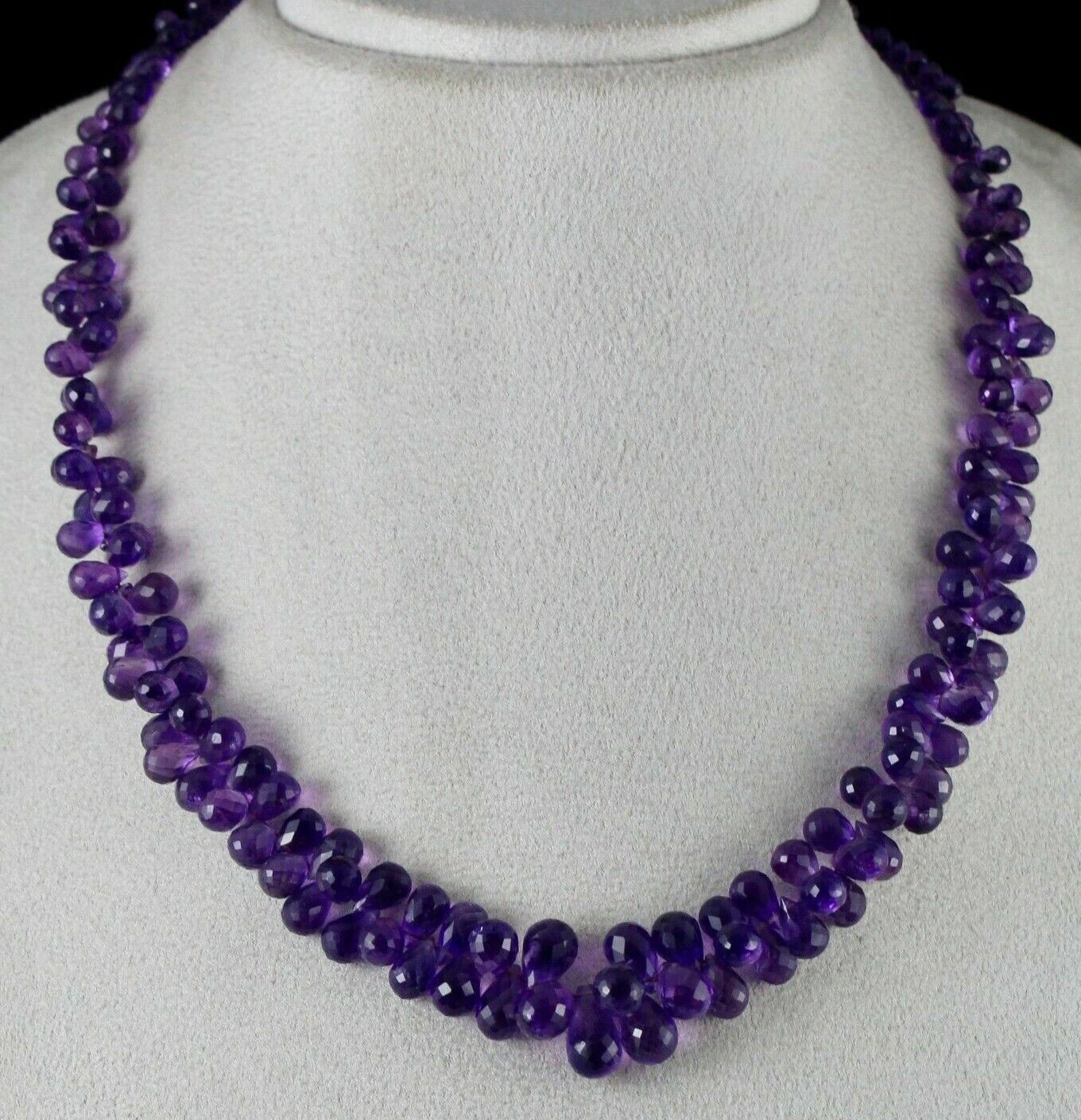 Natural Amethyst Beads Teardrop 295 Ct Purple Gemstone Silver Statement Necklace