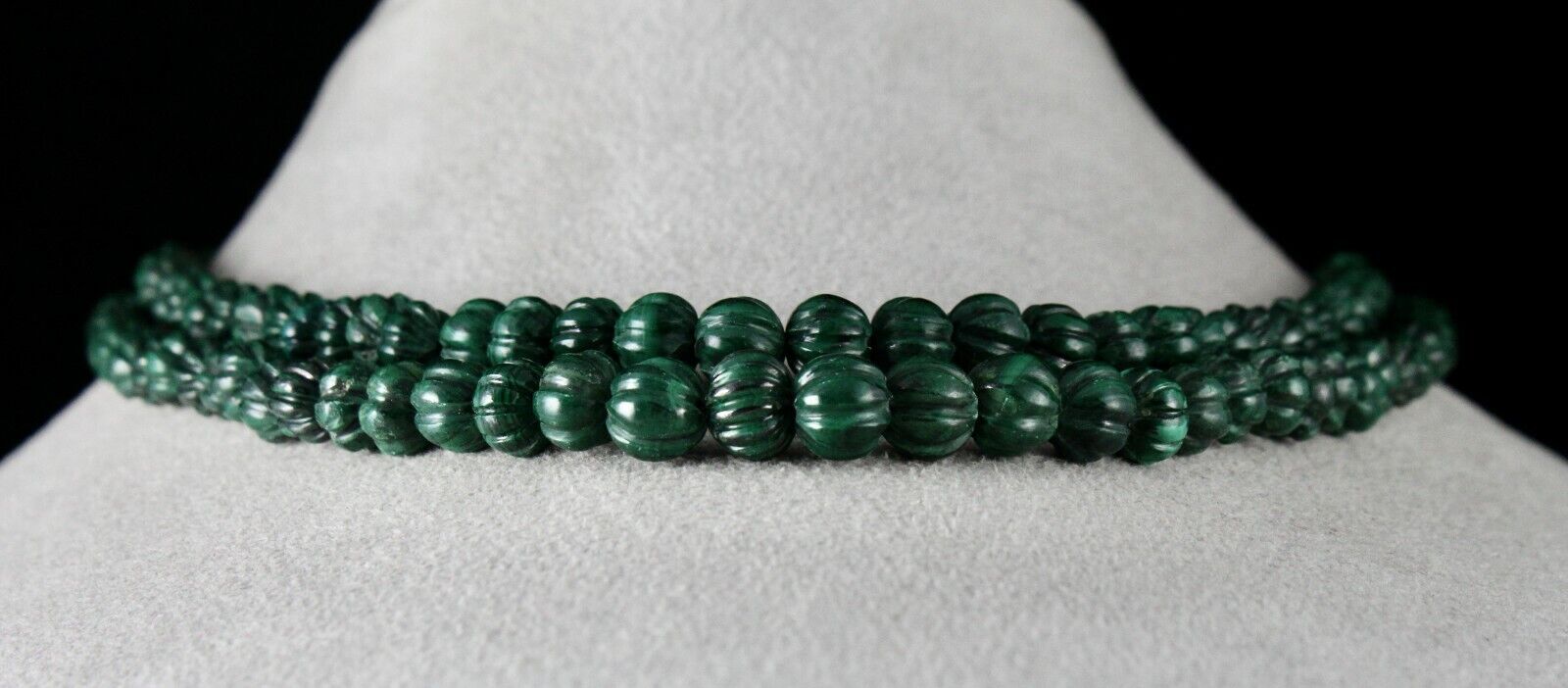 HEIRLOOM OLD NATURAL MALACHITE BEADS CARVED ROUND 356 CARATS GEMSTONE NECKLACE