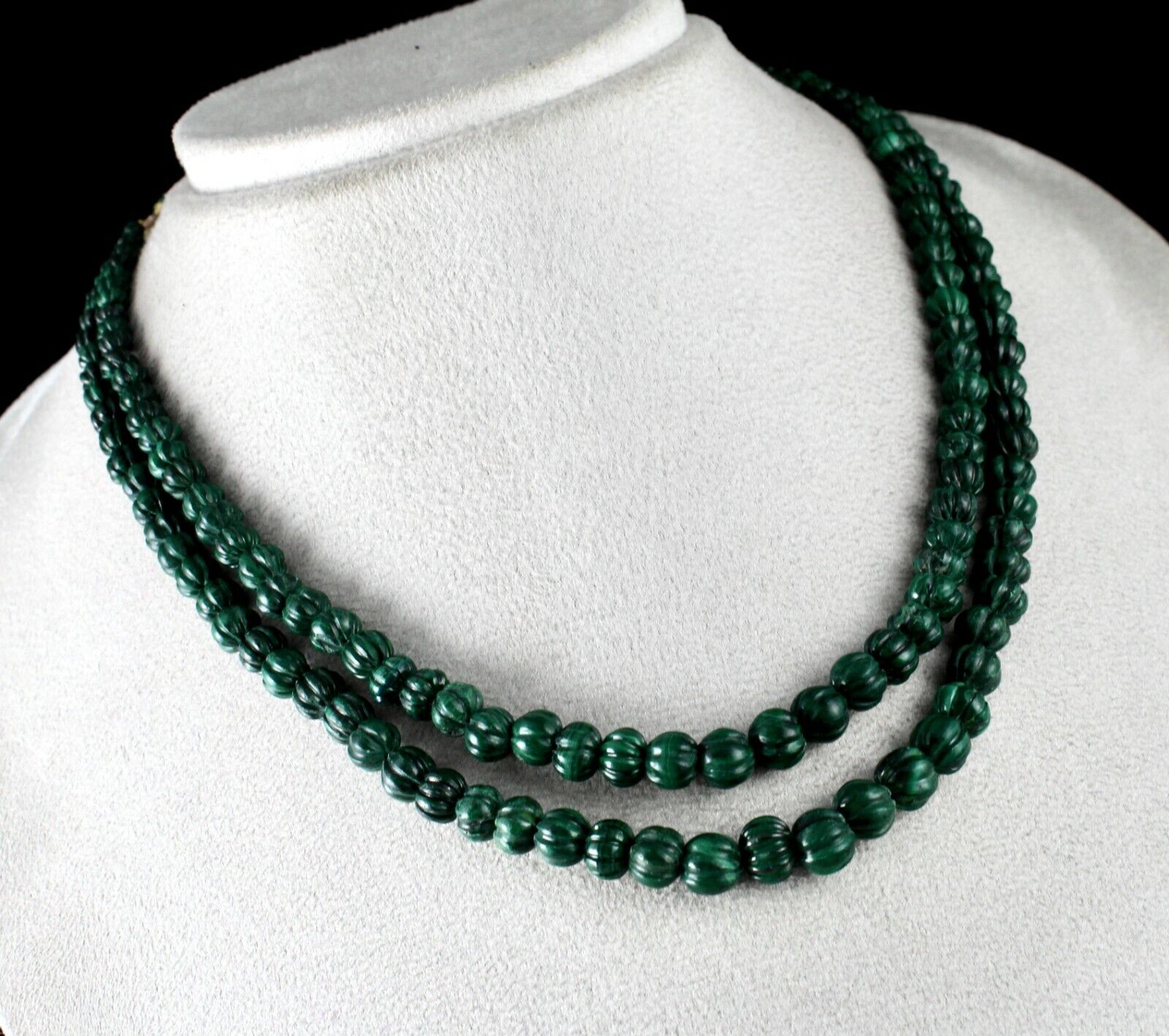 HEIRLOOM OLD NATURAL MALACHITE BEADS CARVED ROUND 356 CARATS GEMSTONE NECKLACE