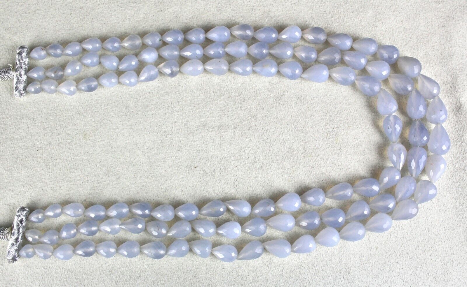 Natural Blue Chalcedony Beaded Teardrop 3 L 716 Ct Gemstone Fashion Necklace