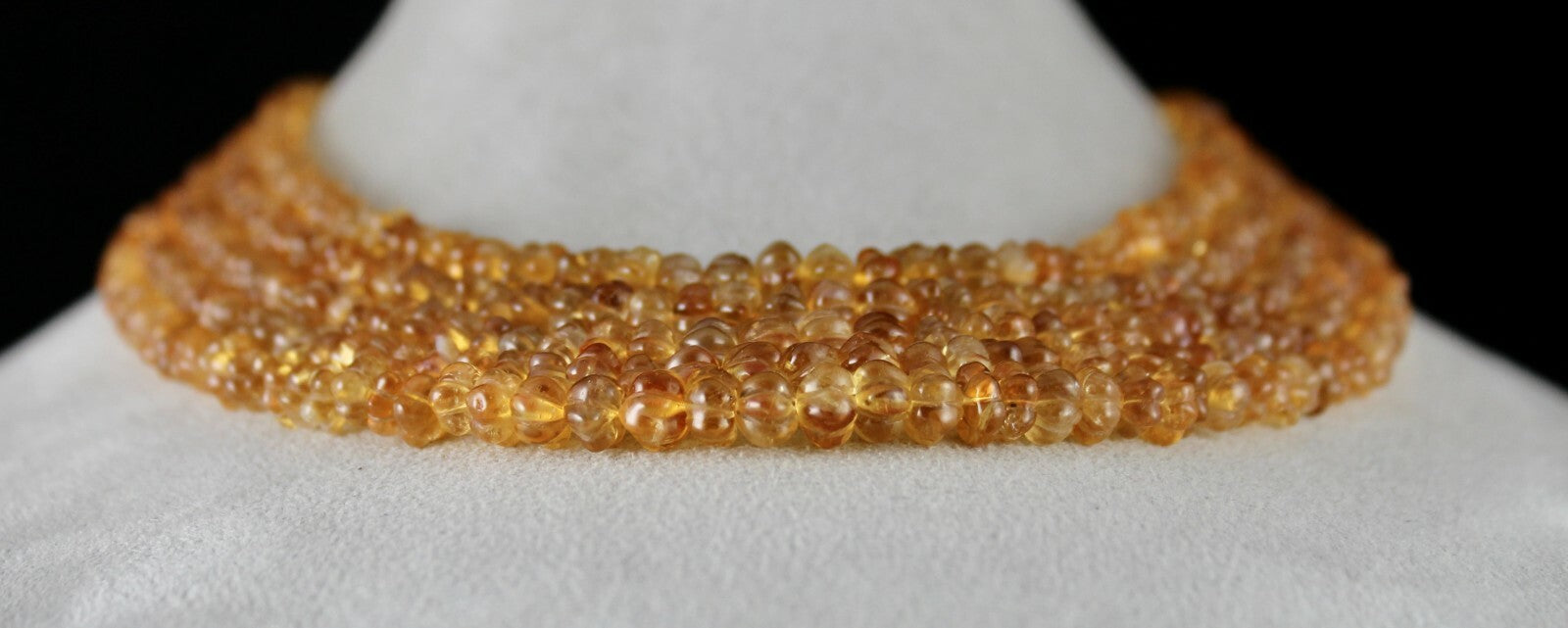 Certified Natural Yellow Citrine 675 Ct Carved Melon Gemstone Necklace