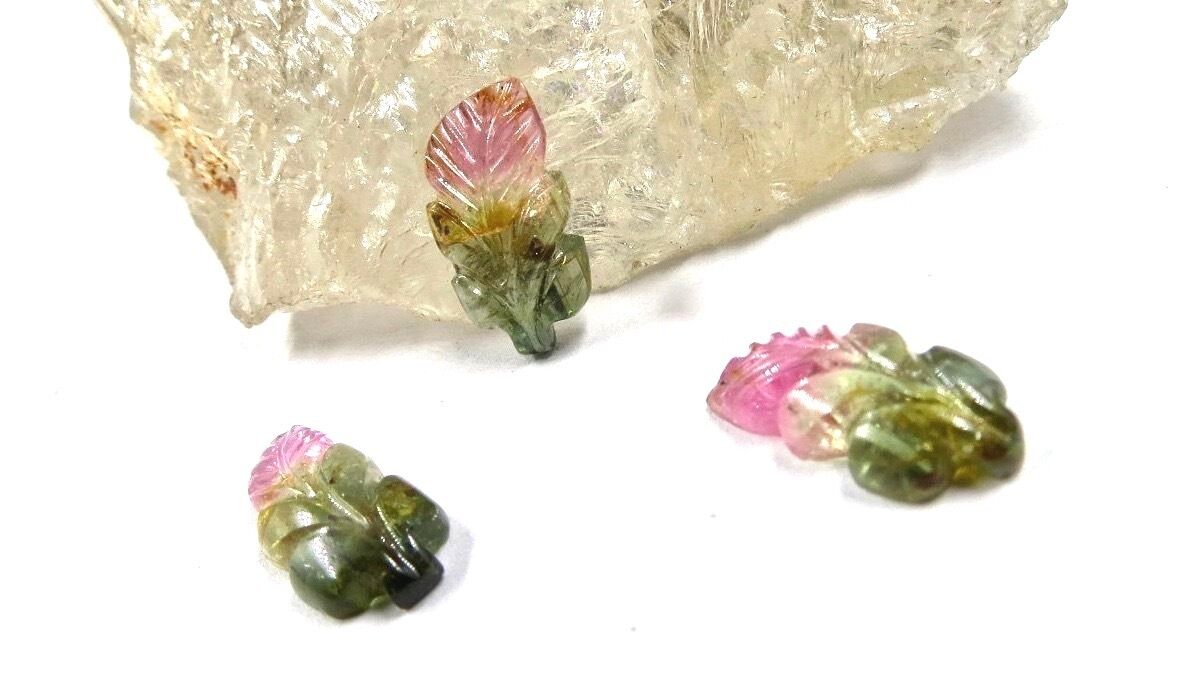 NATURAL MULTI TOURMALINE CARVED LEAVES 10.64 CARATS GEMSTONE FOR EARRING PENDANT