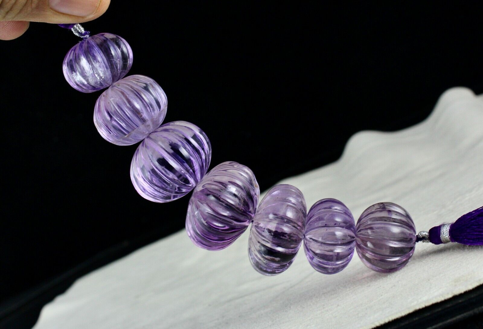 Amethyst Carved Melon Beads 29 mm Big 601 Cts Loose Gemstone Drilled Designing