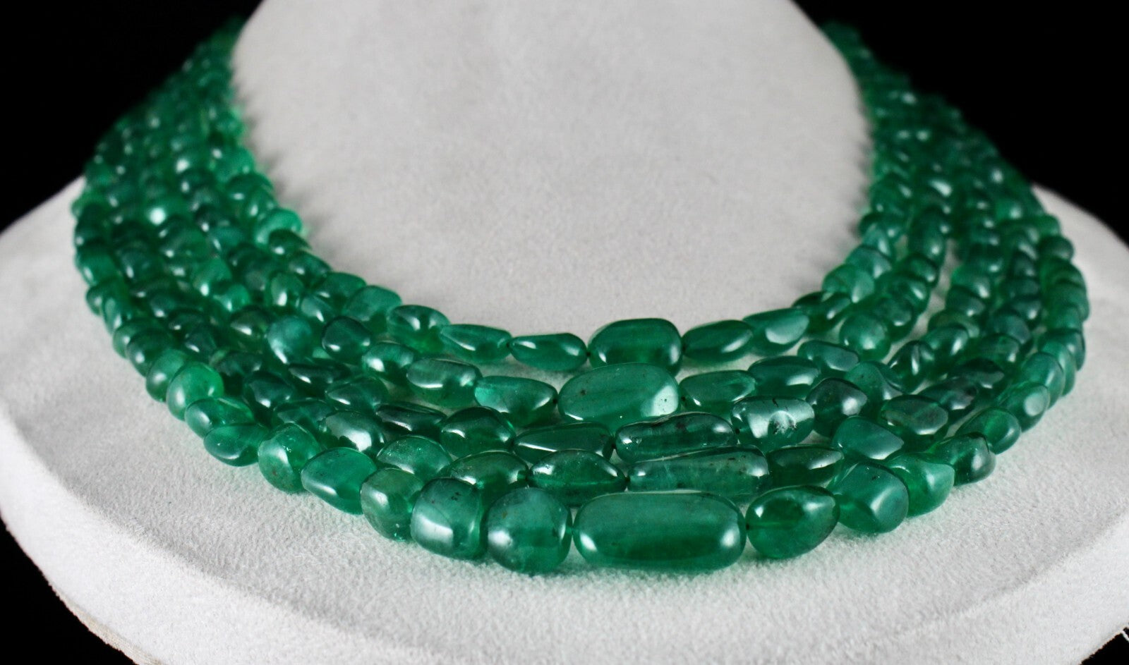 Natural Zambian Emerald Necklace 1018 Carats 5L Cabochon Beads Certified Luxury