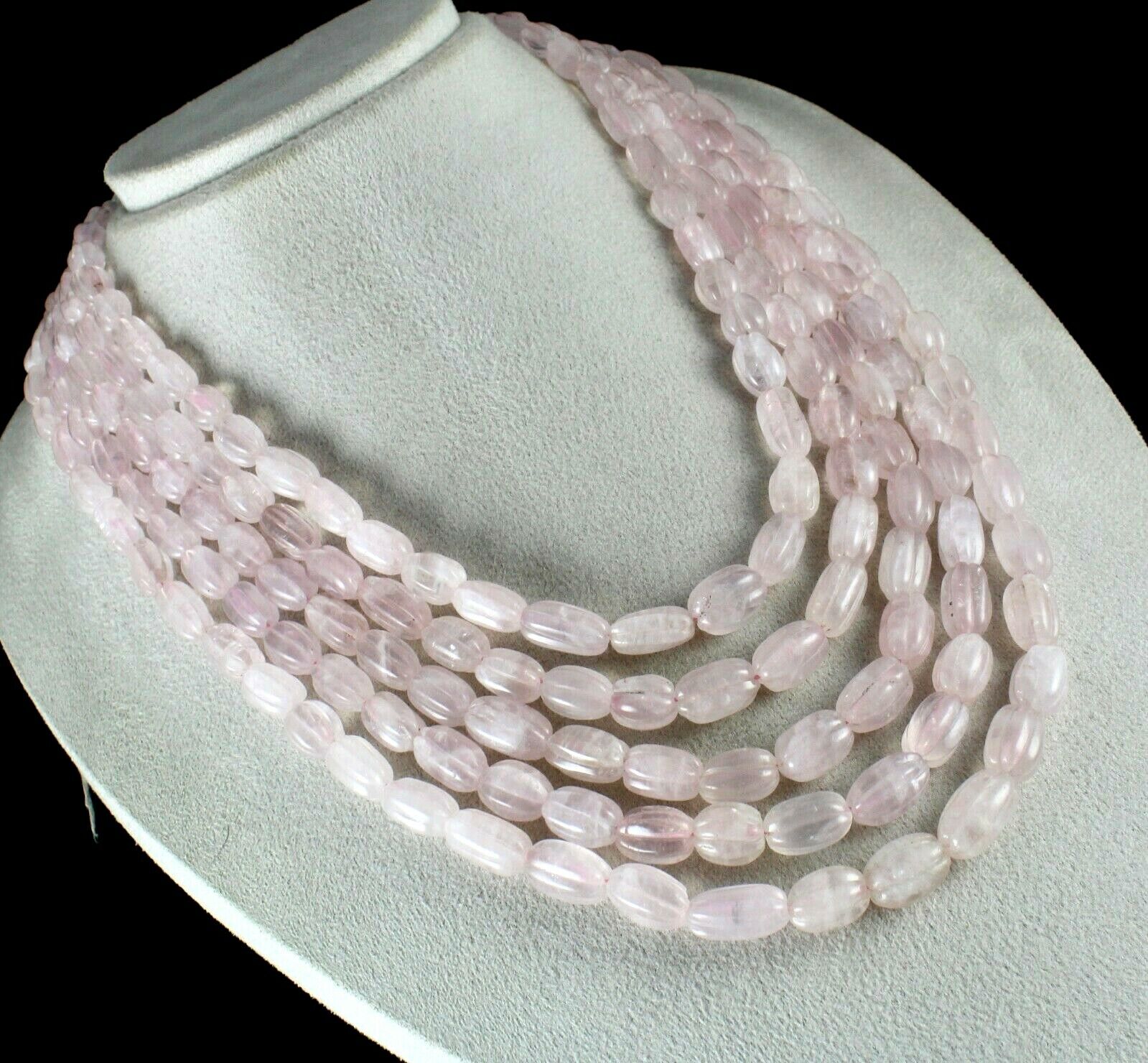 NATURAL ROSE QUARTZ CARVED CABOCHON BEADS 1356 CARATS GEMSTONE FASHION NECKLACE