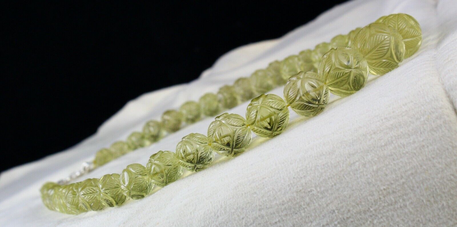 UNIQUE NATURAL LEMON QUARTZ BEADS CARVED 496 CTS SEMI PRECIOUS GEMSTONE NECKLACE