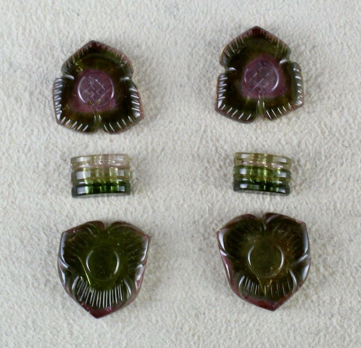 NATURAL MULTI GREEN TOURMALINE CARVED 31.26 CARATS GEMSTONE EARRING DESIGNING