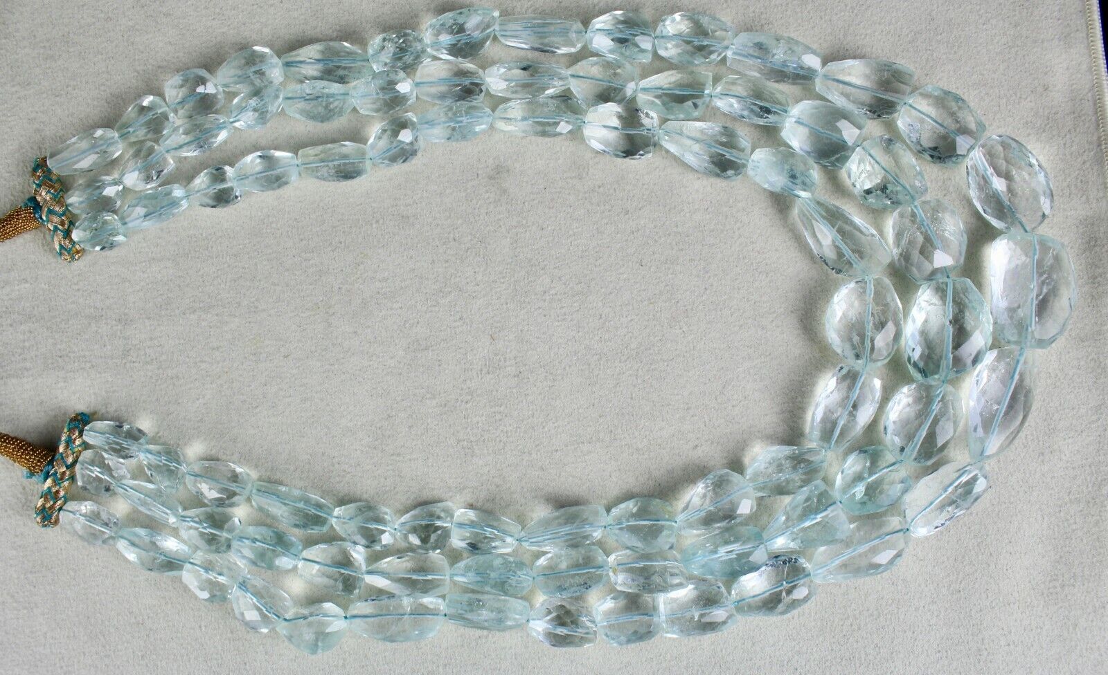 Natural Blue Aquamarine Beads Tumble Facets 3L 1228 Carats Beaded Stone Necklace