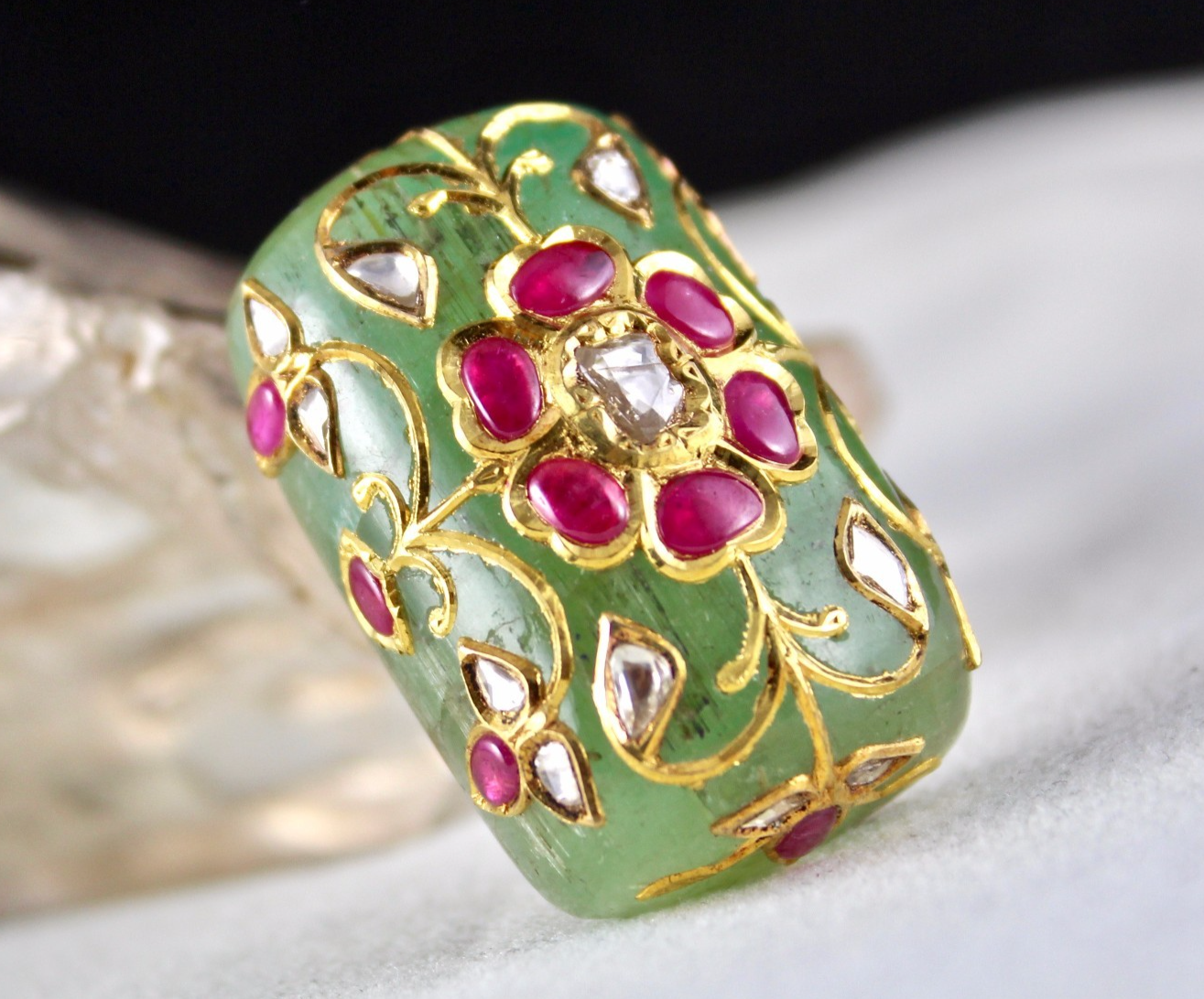 Certified Mughal Colombian Emerald 218ct Ruby Natural Diamond 22k Gold