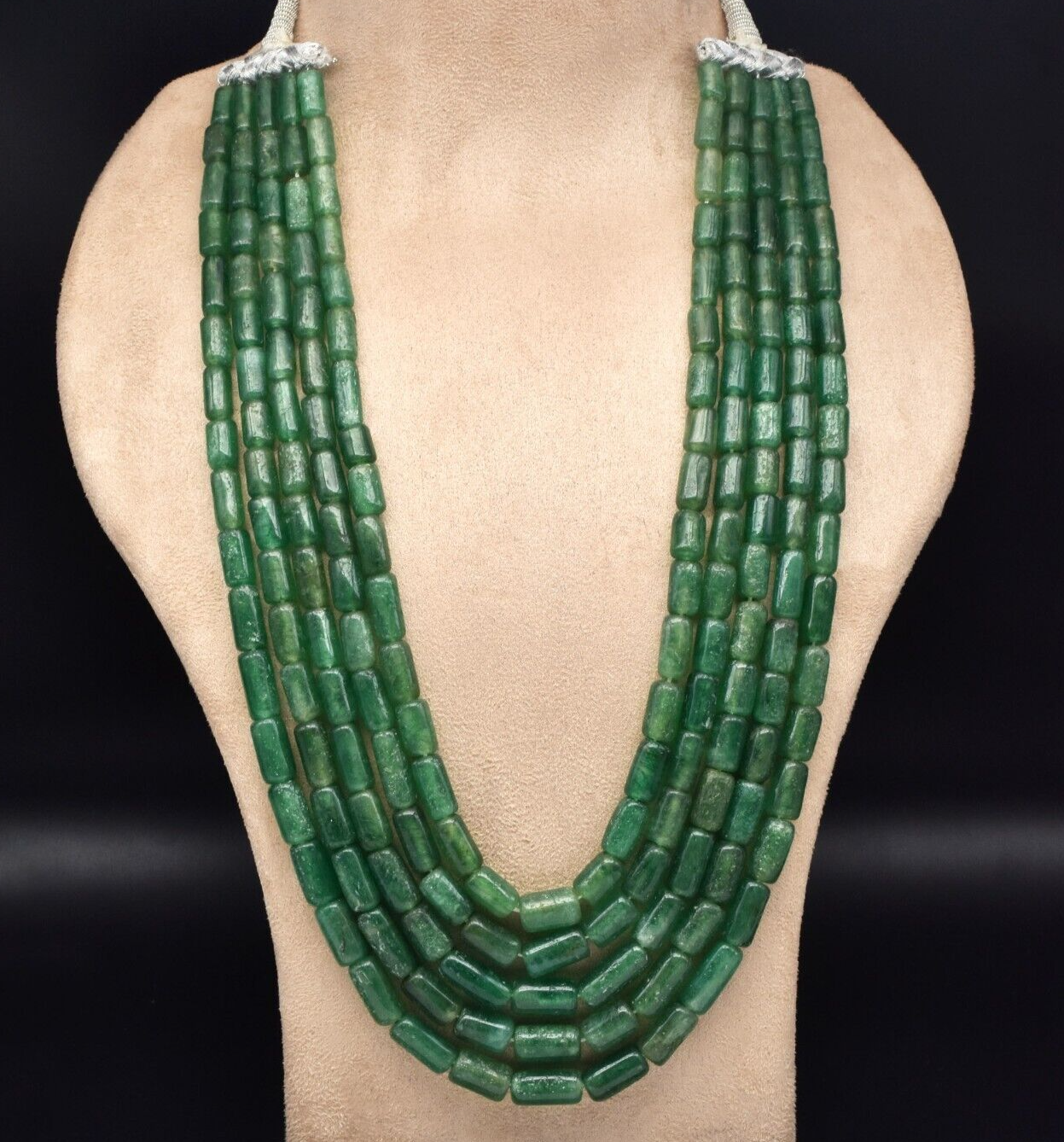 Vintage Natural Green Quartz Tube Fancy Beads 5 L 1199 Ct Fine Gemstone Necklace