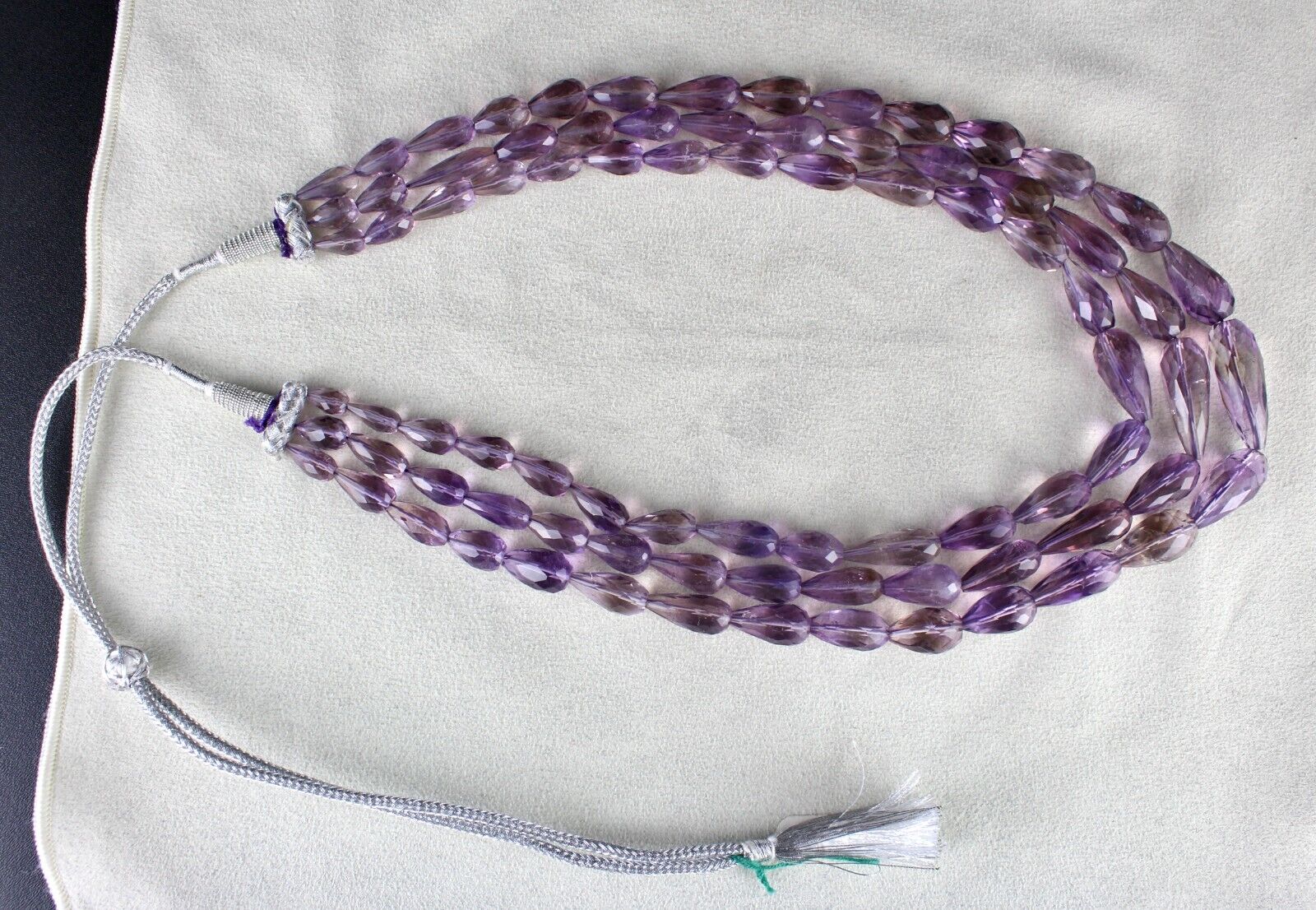 NATURAL PURPLE AMETHYST BEADS TEAR DROPS 3 L 727 CARATS GEMSTONE FINEST NECKLACE