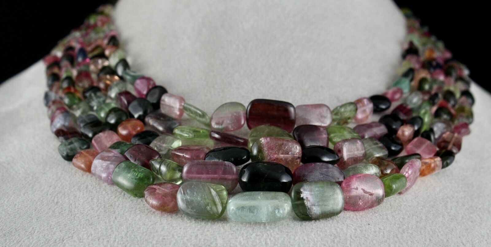 NATURAL MULTI TOURMALINE BEADS CABOCHON 5 LINE 713 CARATS GEMSTONE NECKLACE 