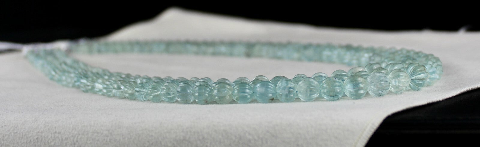 Certified Natural Aquamarine 597 Ct Carved Beads Melon Necklace For Women