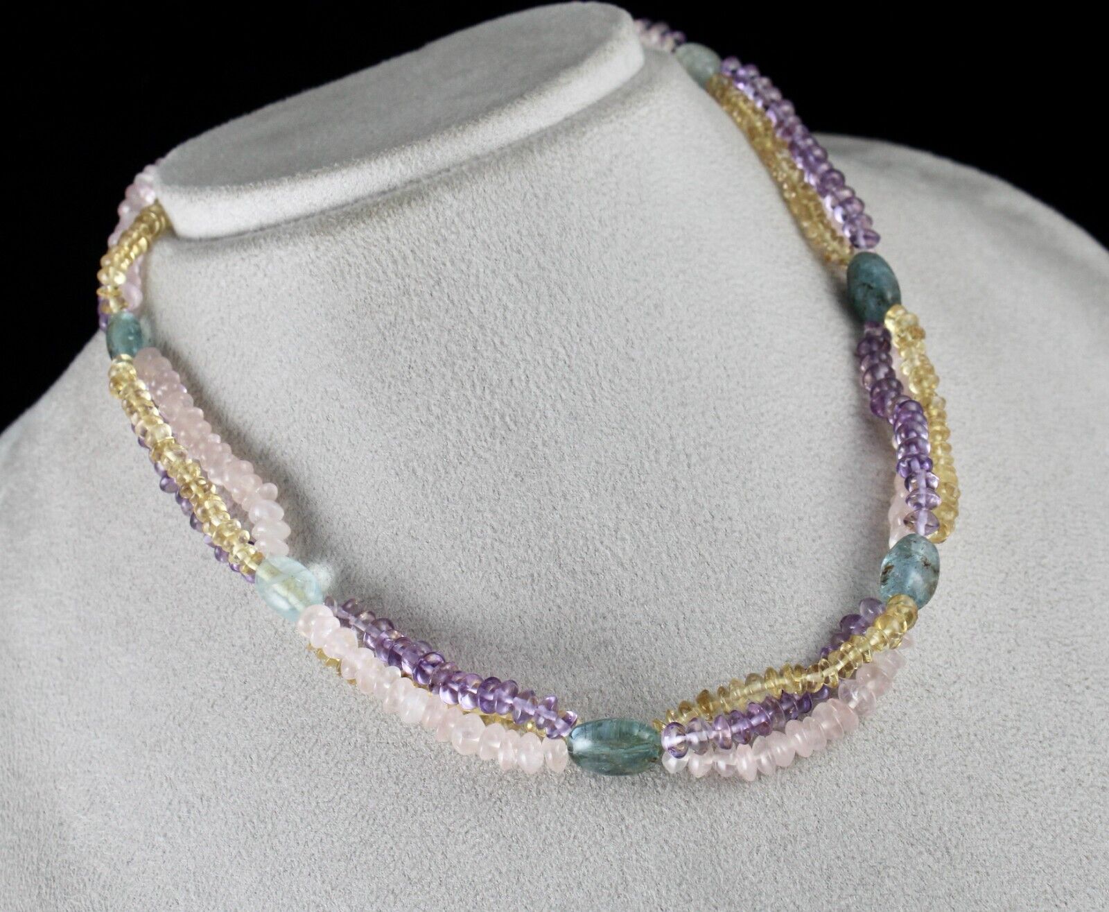 NATURAL AQUAMARINE CITRINE AMETHYST ROSE QUARTZ BEADS 233 CTS DESIGNER NECKLACE