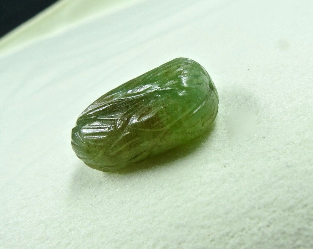 Antique Natural Emerald Bead Engraved Tumble 42.50 Ct Drill Gemstone Designing