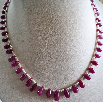 NATURAL RUBY TEARDROP 60 PCS 160 CARATS PEARL LADIES BEADS NECKLACE