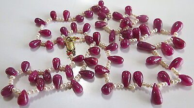 NATURAL RUBY TEARDROP 60 PCS 160 CARATS PEARL LADIES BEADS NECKLACE