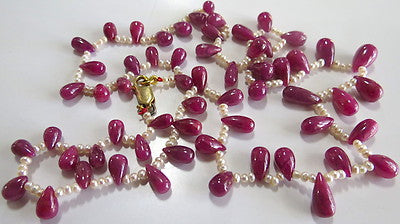 Certified Natural Ruby 160 Ct Pearl Beaded Vintage Necklace String 60 Pc