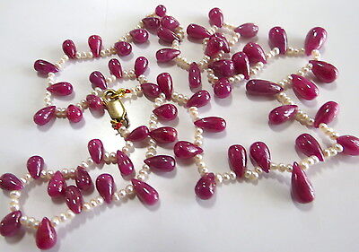 NATURAL RUBY TEARDROP 60 PCS 160 CARATS PEARL LADIES BEADS NECKLACE