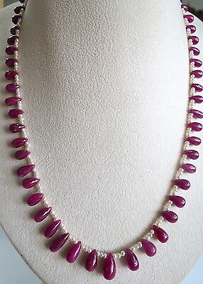 NATURAL RUBY TEARDROP 60 PCS 160 CARATS PEARL LADIES BEADS NECKLACE